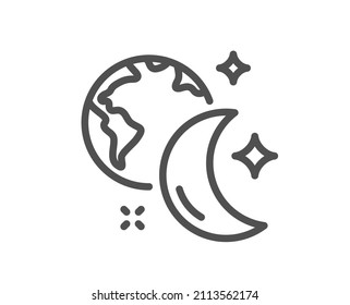 Sleep line icon. Night internet sign. Planet with moon symbol. Quality design element. Linear style sleep icon. Editable stroke. Vector