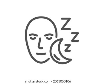 Sleep line icon. Night rest sign. Sleeping face symbol. Quality design element. Linear style sleep icon. Editable stroke. Vector