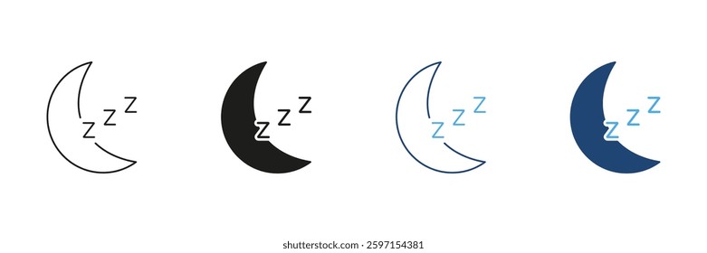 Sleep Line and Silhouette Icon. Nighttime Rest and Relax for Health and Wellness. Relaxation and Healthy Sleep Outline and Solid Symbol. Editable Stroke. Isolated Vector Illustration.