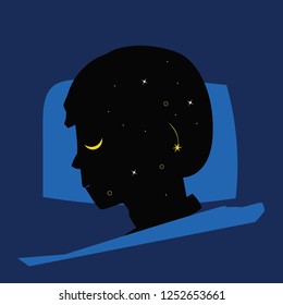 sleep man with good night dream - vector illustration