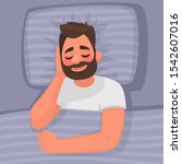 Sleep. A man is sleeping in bed. Good night. Vector illustration in cartoon style