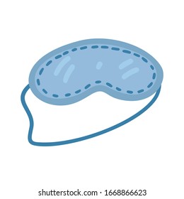 Sleep mask. Blue cute sleeping mask. Doodle icon design. Night accessory for relaxation or travel. Isolated on white background. Vector flat cartoon illustration