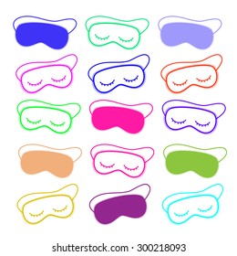 Sleep mask collection. Night accessory to sleep, travel and recreation.