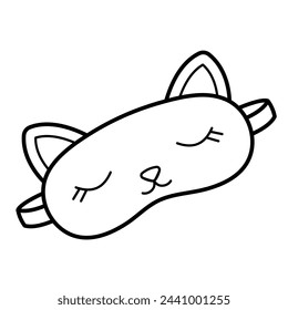 Schlafmaske. Nettes Schlafzubehör. Katzenaugenmaske. In: Doodle sketch style. Isolierte Vektorgrafik.