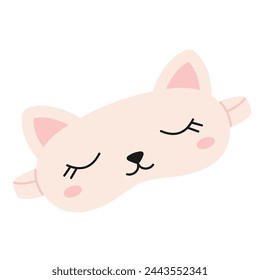 Sleep mask. Cute cartoon cat eye mask for sleeping or traveling. Flat vector illustration isolated on white background.