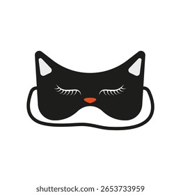sleep mask, cute cartoon cat eye mask for sleeping or traveling, flat vector illustration isolated on white background