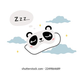 Sleep mask with cute panda. Eye protection accessory with animal. Nightwear for sleeping, dreaming and relaxation. Funny pajama element. Vector illustration in flat cartoon style.