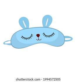 Sleep mask with cute rabbit face. Eye protection wear accessory. Relaxation blindfold. Cartoon vector illustration isolated on white background