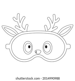 sleep mask with a deer face, black outline, isolated vector illustration