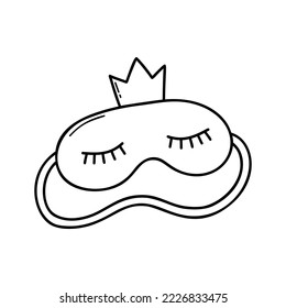 Sleep mask doodle. Eye mask with a crown in sketch style. Hand drawn vector illustration isolated on white background