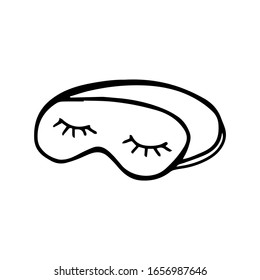 Sleep mask in doodle style isolated on white background. Sign icon. Vector outline illustration. Usable as icon or symbol. Decoration element. Hand drawn black sketch.