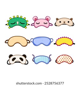 sleep mask eye set cartoon. rest blockout, soft adjustable, silk cotton sleep mask eye sign. isolated symbol vector illustration