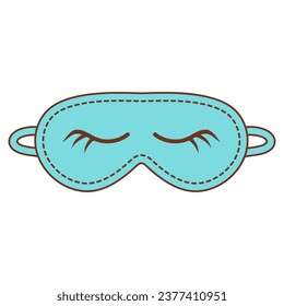 Sleep mask with eyelashes. Sleeping night eye relax accessory. Color doodle icon.
