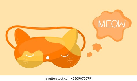 Sleep mask in the form of a cat. Сute design for cards. Night time facial accessory. 