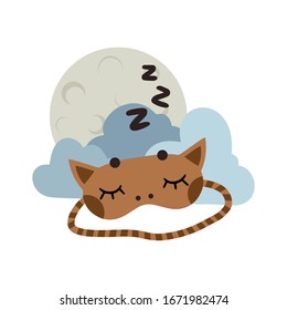 Sleep mask giraffe zzz icon vector illustration. Eye covering mask for sleeping, flat symbol. Blindfold sleep mask sign with animal, clouds and full moon isolated on a white background. EPS 10