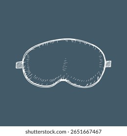 Máscara de repouso - ilustração de contorno desenhada à mão. Desenho de esboço de uma máscara de dormir, máscara de olho, têxteis de casa, itens de quarto, casa confortável, decoração de hotel. Clipart de arte de linha vetorial