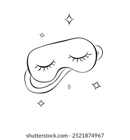 Sleep mask. Hand drawn sketch icon of eye mask for sleep. Isolated vector illustration in doodle line style.
