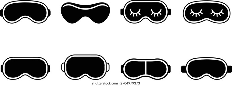 Sleep mask icon set various designs black and white vector illustration