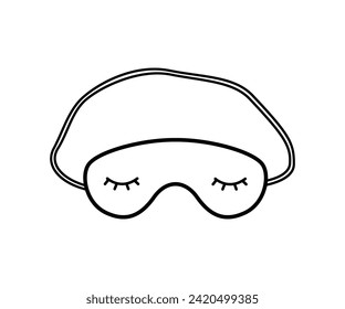 A sleep mask with painted closed eyes. Vector doodle accessory icon. Isolated on white.