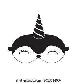 sleep mask with penguin face, black outline, isolated vector illustration