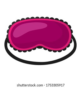 Sleep mask pink with black lace on white background. Face mask for sleeping human isolated in flat style vector illustration.