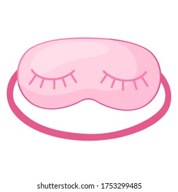 Sleep mask pink with eyelashes on white background. Face mask for sleeping human isolated in flat style vector illustration.