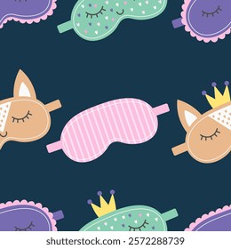 Sleep mask seamless pattern. Eye mask. Night rest accessory. Vector flat illustration