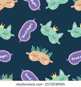 Sleep mask seamless pattern. Eye mask. Night rest accessory. Vector flat illustration