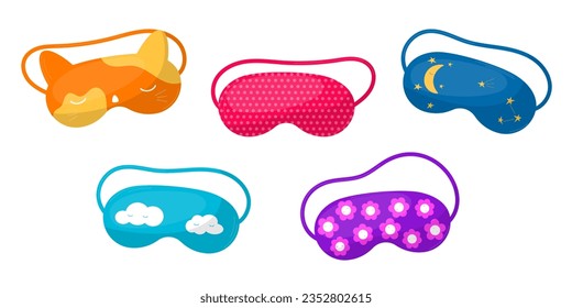 Sleep mask set. Night accessories for the face. Elements for design isolated on white background.