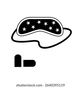 Sleep mask with star pattern and earplugs on a minimalist background for nighttime comfort and relaxation