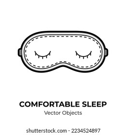 Sleep mask vector isolated. Comfortable sleep illustration black white line vector good sleeping. Good night cartoon mask concept sleep disorder insomnia depression. Self helping illustration eye mask