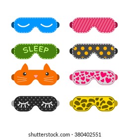 Sleep mask vector set. Night sleeping mask vector icon. Sleep mask for travel. Relax sleep mask. Mask for sleeping without stress. 