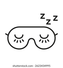 Sleep Mask With Zzz Icon. Restful Sleep, Relaxation, And Nighttime Comfort Outline Symbol. Sleep Aid And Wellness. Editable Stroke. Isolated Vector Illustration.