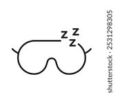 Sleep Mask With ZZZ Line Icon. Eye Mask For Sleeping Outline Symbol. Restful Sleep Accessory. Editable Stroke. Isolated Vector Illustration.