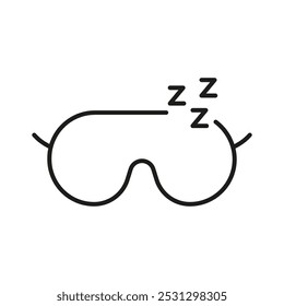 Máscara del sueño con el icono de la línea de ZZZ. Máscara De Ojos Para Dormir Símbolo De Contorno. Accesorio de sueño reparador. Trazo Editable. Ilustración vectorial aislada.