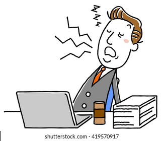 Sleep in the middle-aged businessman work: illustration material