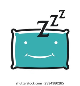 Sleep - modern vector single-line icon. bed on a pillow with some sleeping sound. Representation of rest, relaxation, restoration of energy