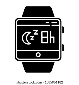 Sleep monitoring smartwatch function glyph icon. Fitness wristband. Movement during sleep tracking, analyzing slumber habits. Silhouette symbol. Negative space. Vector isolated illustration