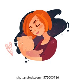 Sleep my baby - said mommy to a newborn. Night vector flat