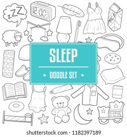 Sleep Night Traditional Doodle Icons Sketch Hand Made Design Vector