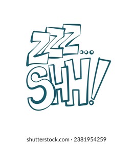 sleep not disturb zzz shh comic pop text emotional speech sound vector hand drawn doodle 