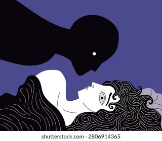 sleep paralysis entity watching a sleeping woman at night