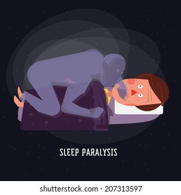 sleep paralysis. ghost. devil - vector illustration