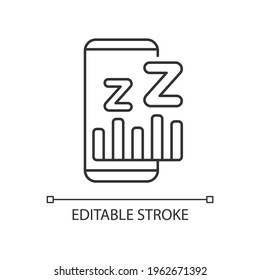 Sleep phase app linear icon. Smartphone application for sleep tracking. Monitoring cycles. Thin line customizable illustration. Contour symbol. Vector isolated outline drawing. Editable stroke