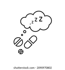Icono de píldoras de sueño, zumbido de nube, ilustración del vector de diseño