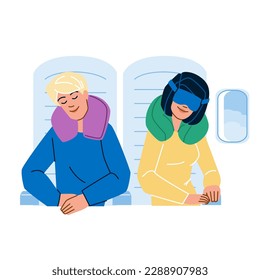 sleep in plane vector. air flight, seat travel, passenger air, man cab, neck side sleep in plane character. people flat cartoon illustration