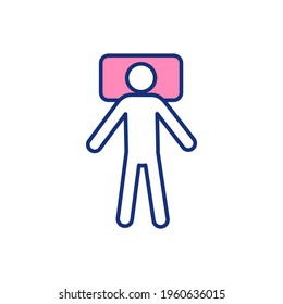 Sleep position on back RGB color icon. Support optimal spine alignment. Placing pillow underneath head. Health benefit. Keeping spine neutral. Pressure on heart reduction. Isolated vector illustration