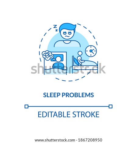 Sleep problems concept icon. Antidepressants side effect idea thin line illustration. Having trouble falling asleep. Stress, jet lag. Vector isolated outline RGB color drawing. Editable stroke