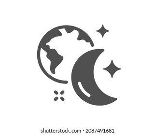 Sleep Quality Icon. Night Internet Sign. Planet With Moon Symbol. Classic Flat Style. Quality Design Element. Simple Sleep Icon. Vector