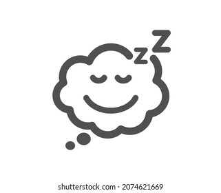 Sleep quality icon. Night rest sign. Comic speech bubble with smile symbol. Classic flat style. Quality design element. Simple sleep icon. Vector